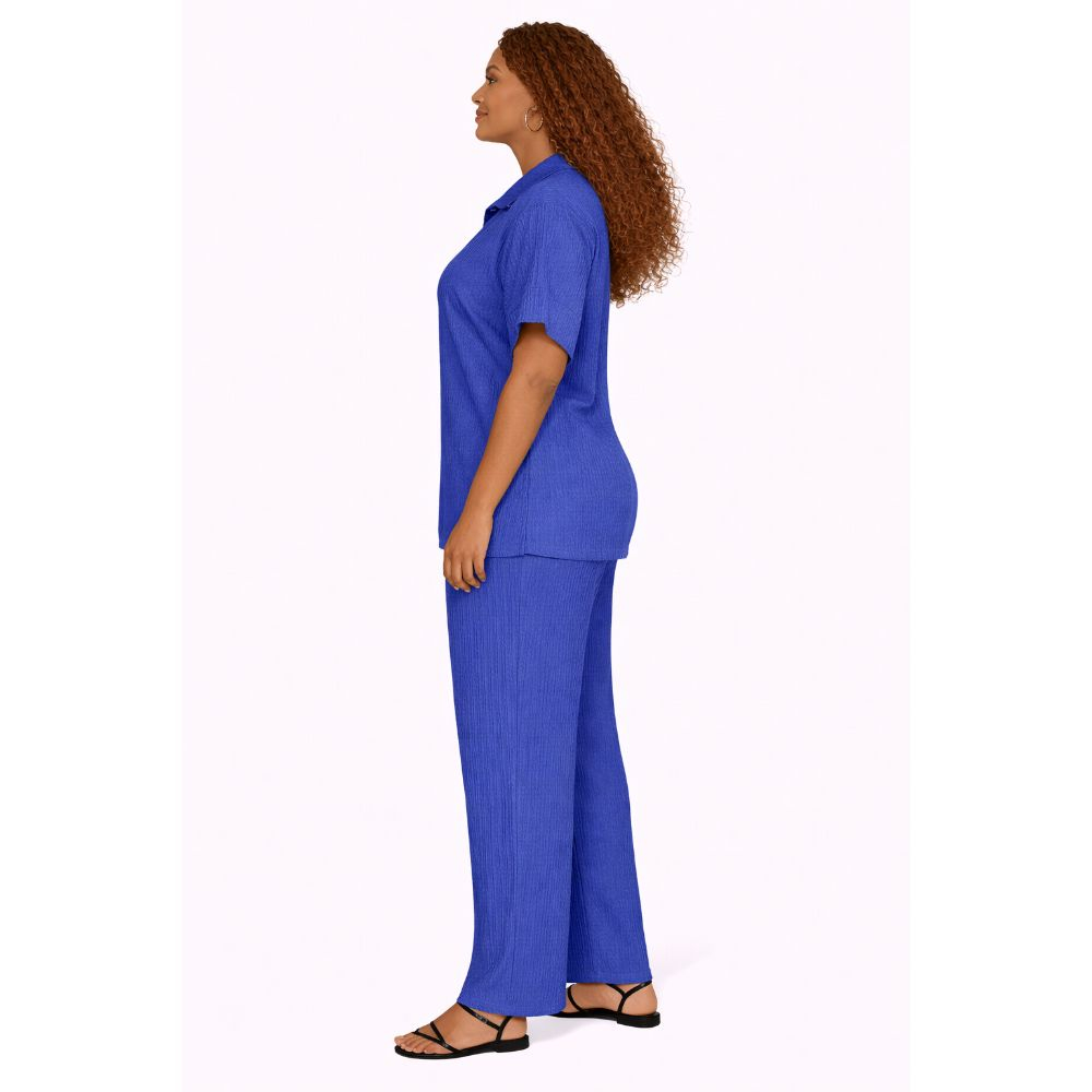 Blue Pleated Two Piece Set